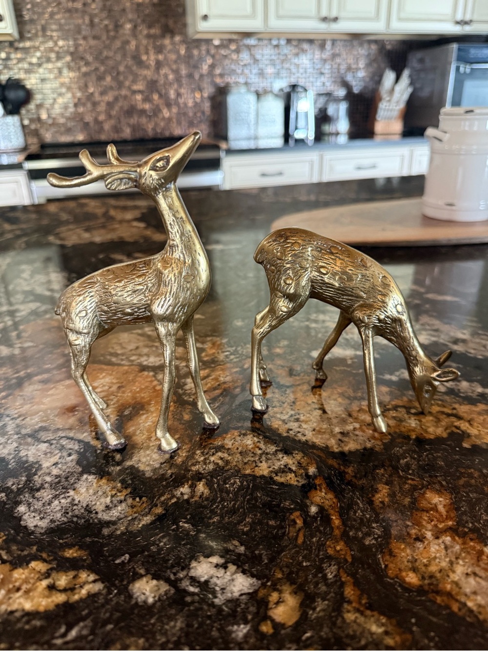 Vintage Brass Deer Figurines, Ornate Indian Art Sculptures, Set of 2